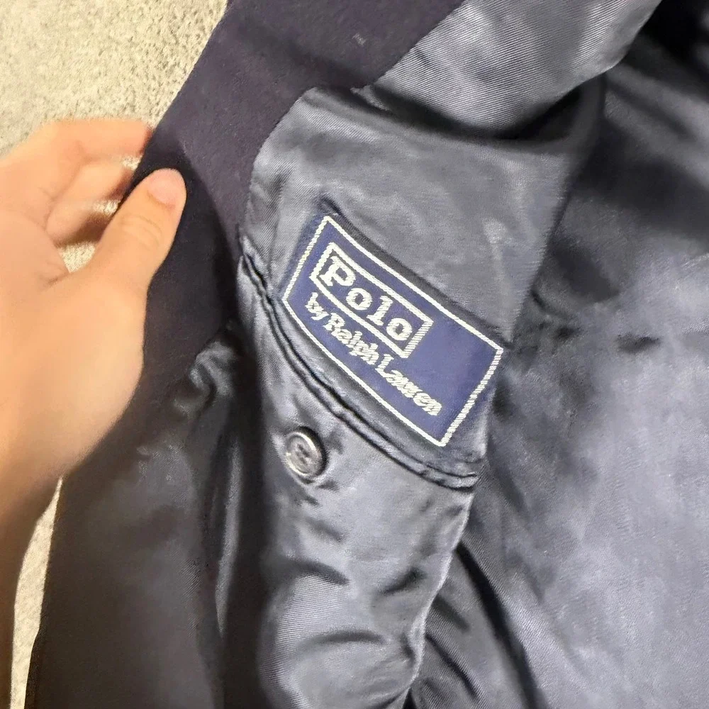 Polo Ralph Lauren Mens Navy Blue Wool Blazer Two Button Sport Coat Made in USA